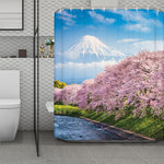 Mount Fuji And Cherry Blossom Print Polyester Shower Curtain