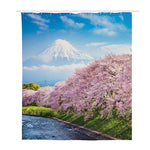 Mount Fuji And Cherry Blossom Print Polyester Shower Curtain