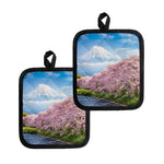 Mount Fuji And Cherry Blossom Print Pot Holders