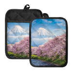 Mount Fuji And Cherry Blossom Print Pot Holders With Pocket