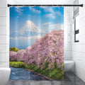 Mount Fuji And Cherry Blossom Print Premium Shower Curtain