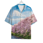 Mount Fuji And Cherry Blossom Print Rayon Hawaiian Shirt