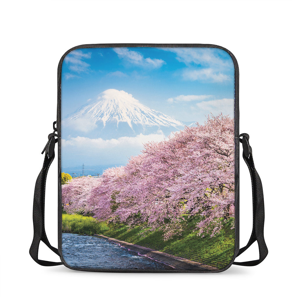 Mount Fuji And Cherry Blossom Print Rectangular Crossbody Bag