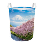 Mount Fuji And Cherry Blossom Print Round Laundry Basket