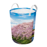 Mount Fuji And Cherry Blossom Print Round Laundry Basket