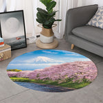 Mount Fuji And Cherry Blossom Print Round Rug