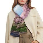 Mount Fuji And Cherry Blossom Print Scarf
