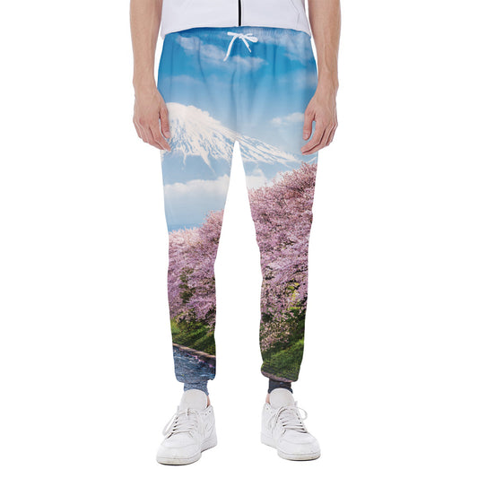 Mount Fuji And Cherry Blossom Print Scuba Joggers