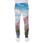 Mount Fuji And Cherry Blossom Print Scuba Joggers