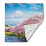 Mount Fuji And Cherry Blossom Print Silk Bandana