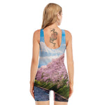 Mount Fuji And Cherry Blossom Print Sleeveless One Piece Swimsuit