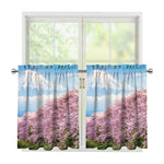 Mount Fuji And Cherry Blossom Print Tier Curtains
