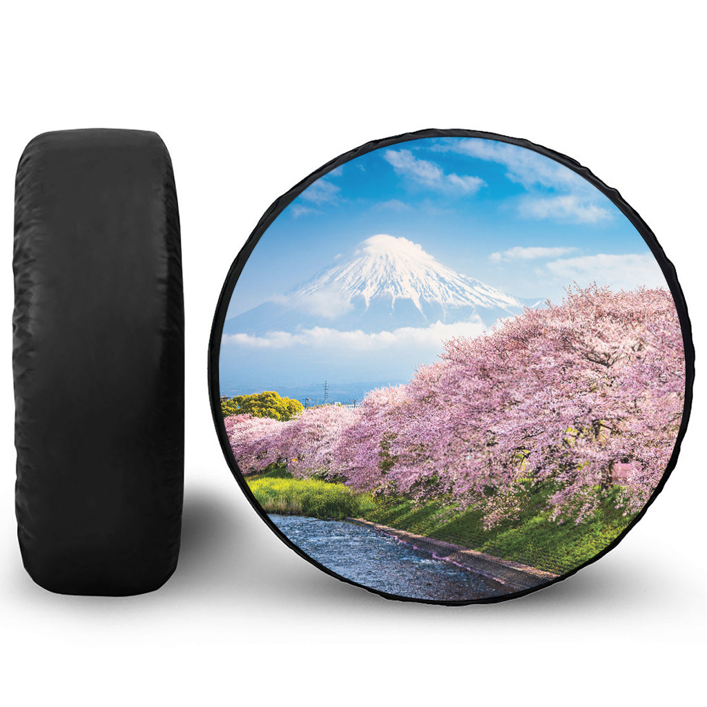 Mount Fuji And Cherry Blossom Print Tire Cover
