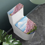 Mount Fuji And Cherry Blossom Print Toilet Lid And Tank Cover Set