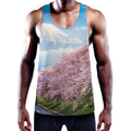 Mount Fuji And Cherry Blossom Print Men's Workout Tank Top