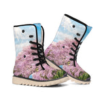 Mount Fuji And Cherry Blossom Print Winter Boots