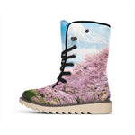 Mount Fuji And Cherry Blossom Print Winter Boots