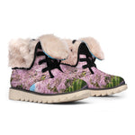 Mount Fuji And Cherry Blossom Print Winter Boots