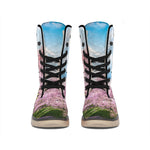 Mount Fuji And Cherry Blossom Print Winter Boots