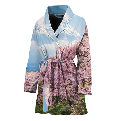 Mount Fuji And Cherry Blossom Print Women's Bathrobe