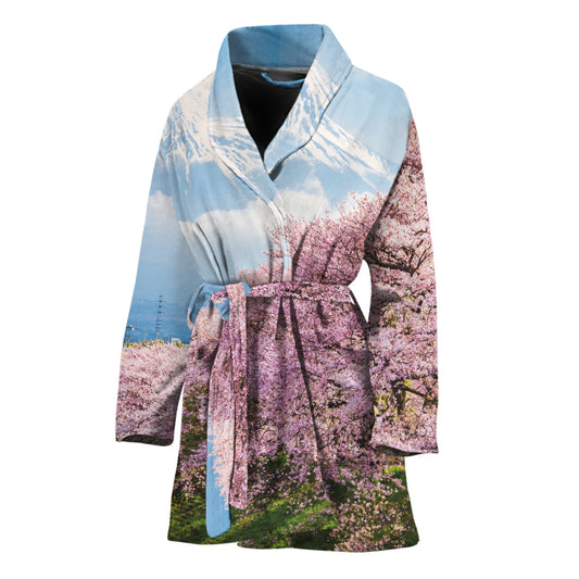 Mount Fuji And Cherry Blossom Print Women's Bathrobe