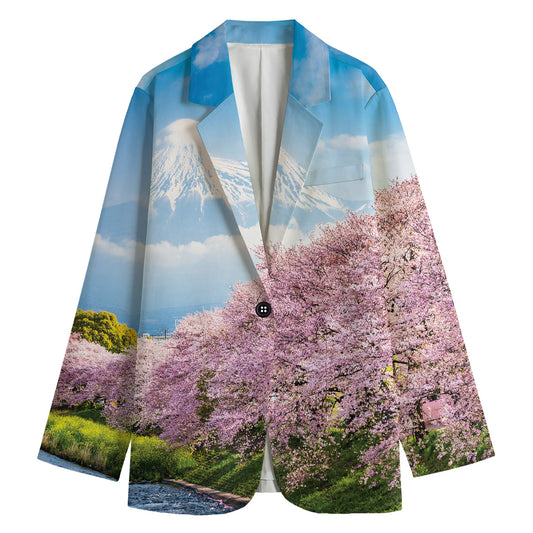 Mount Fuji And Cherry Blossom Print Women's Blazer