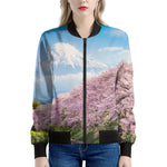 Mount Fuji And Cherry Blossom Print Women's Bomber Jacket
