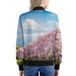 Mount Fuji And Cherry Blossom Print Women's Bomber Jacket