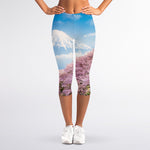 Mount Fuji And Cherry Blossom Print Women's Capri Leggings