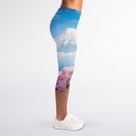 Mount Fuji And Cherry Blossom Print Women's Capri Leggings