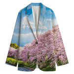 Mount Fuji And Cherry Blossom Print Women's Cotton Blazer