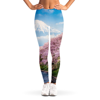 Mount Fuji And Cherry Blossom Print Women's Leggings