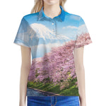 Mount Fuji And Cherry Blossom Print Women's Polo Shirt