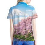 Mount Fuji And Cherry Blossom Print Women's Polo Shirt