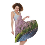 Mount Fuji And Cherry Blossom Print Women's Sleeveless Dress