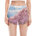 Mount Fuji And Cherry Blossom Print Women's Split Running Shorts