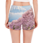 Mount Fuji And Cherry Blossom Print Women's Split Running Shorts