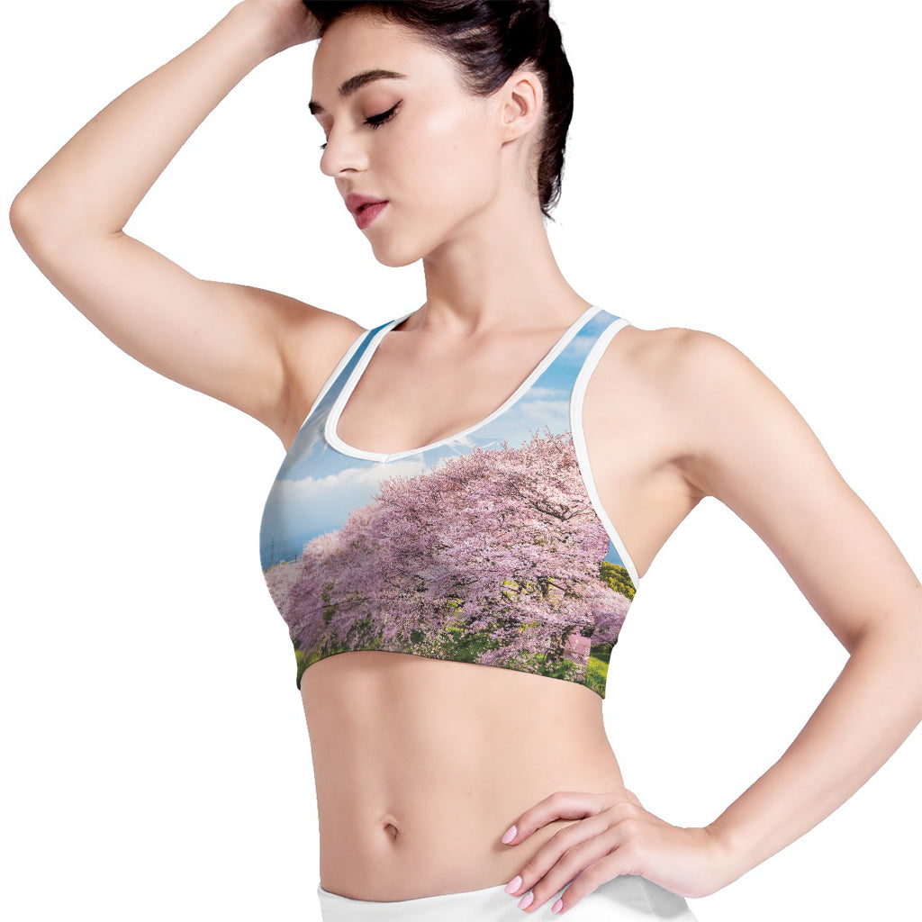 Mount Fuji And Cherry Blossom Print Women's Sports Bra