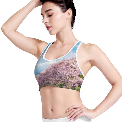 Mount Fuji And Cherry Blossom Print Women's Sports Bra