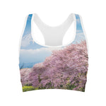 Mount Fuji And Cherry Blossom Print Women's Sports Bra