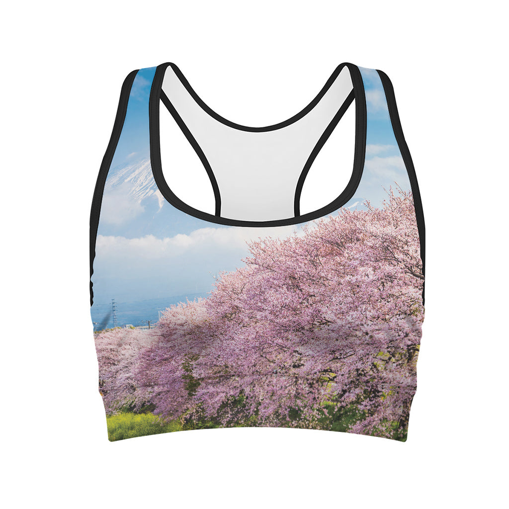 Mount Fuji And Cherry Blossom Print Women's Sports Bra