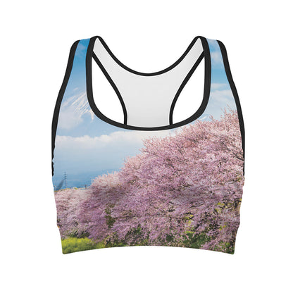 Mount Fuji And Cherry Blossom Print Women's Sports Bra