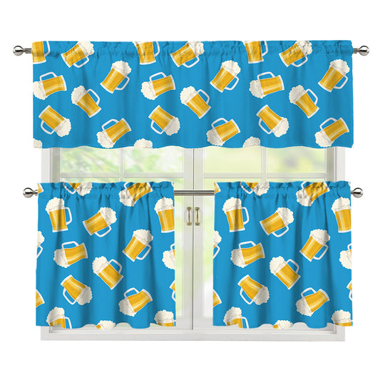 Mug Of Beer Pattern Print 3 Piece Kitchen Curtains