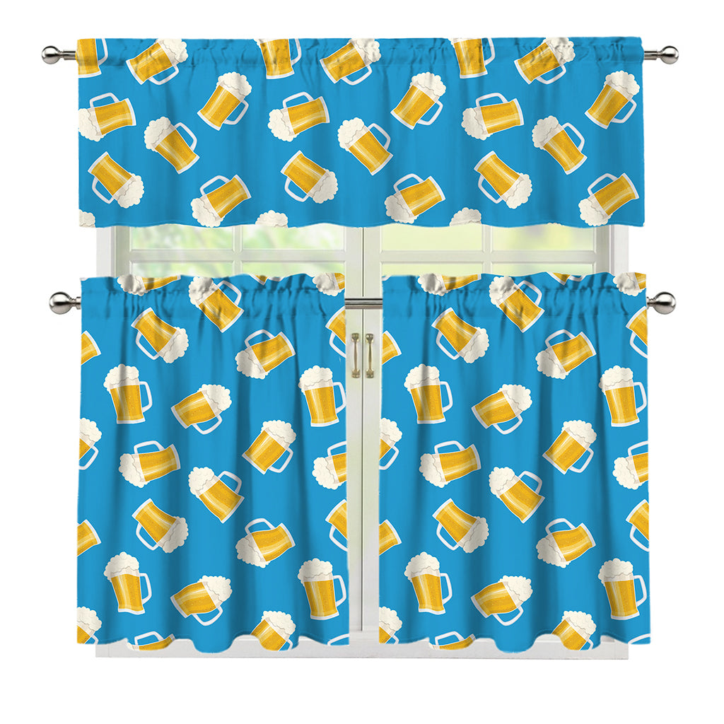 Mug Of Beer Pattern Print 3 Piece Kitchen Curtains