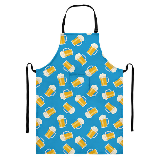 Mug Of Beer Pattern Print Bib Apron With Pocket