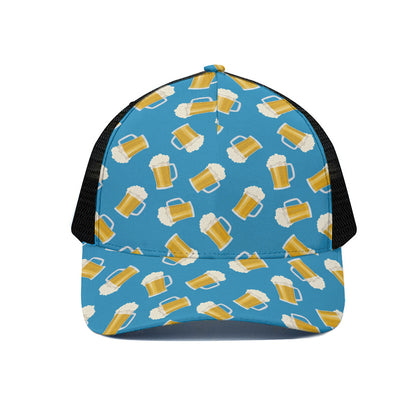 Mug Of Beer Pattern Print Black Mesh Trucker Cap