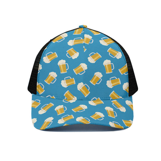 Mug Of Beer Pattern Print Black Mesh Trucker Cap