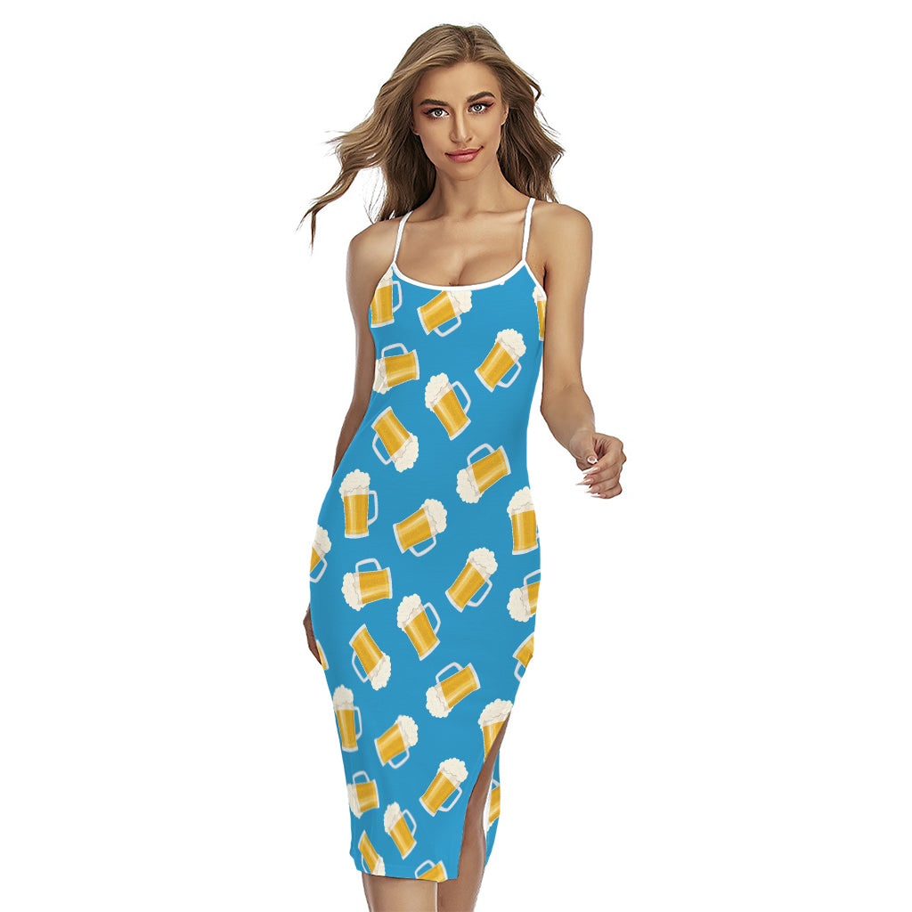 Mug Of Beer Pattern Print Cross Back Cami Dress