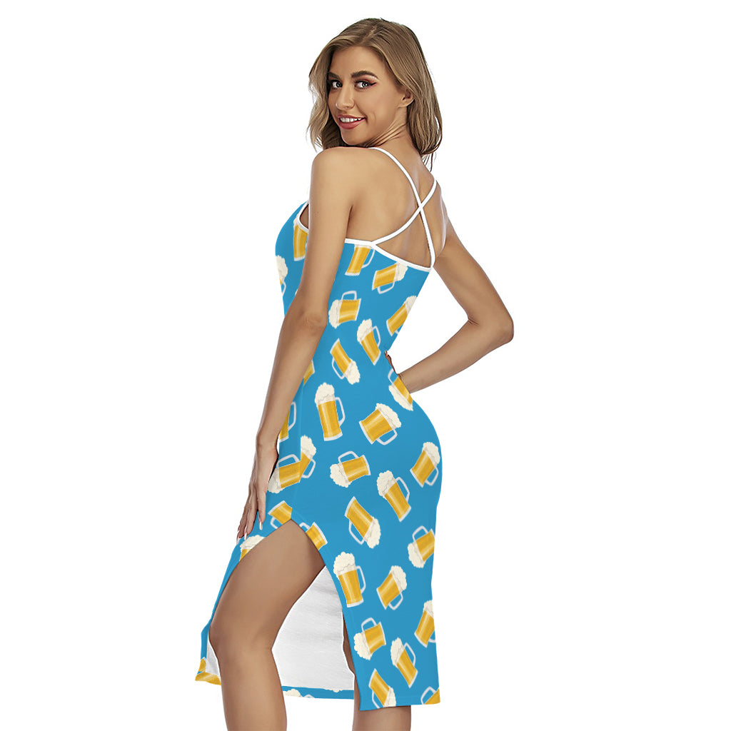 Mug Of Beer Pattern Print Cross Back Cami Dress