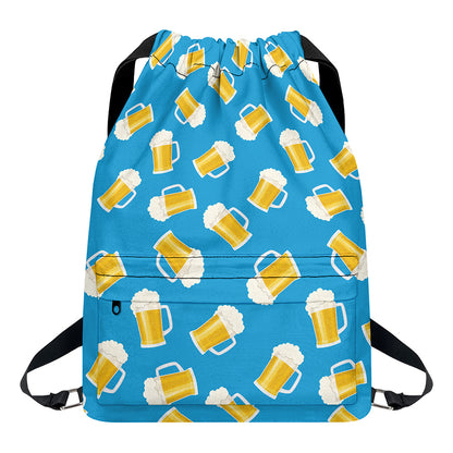 Mug Of Beer Pattern Print Drawstring Backpack